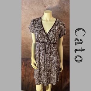 Cato Black/white patterned Lightweight Summer Dress, tie waist, Size M-EUC
